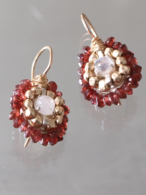 earrings Ethnic garnet and moonstone